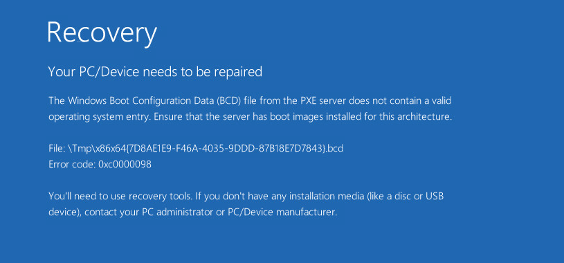 0xc0000098 in SCCM operating system deployment