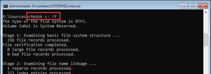 chkdsk c /f