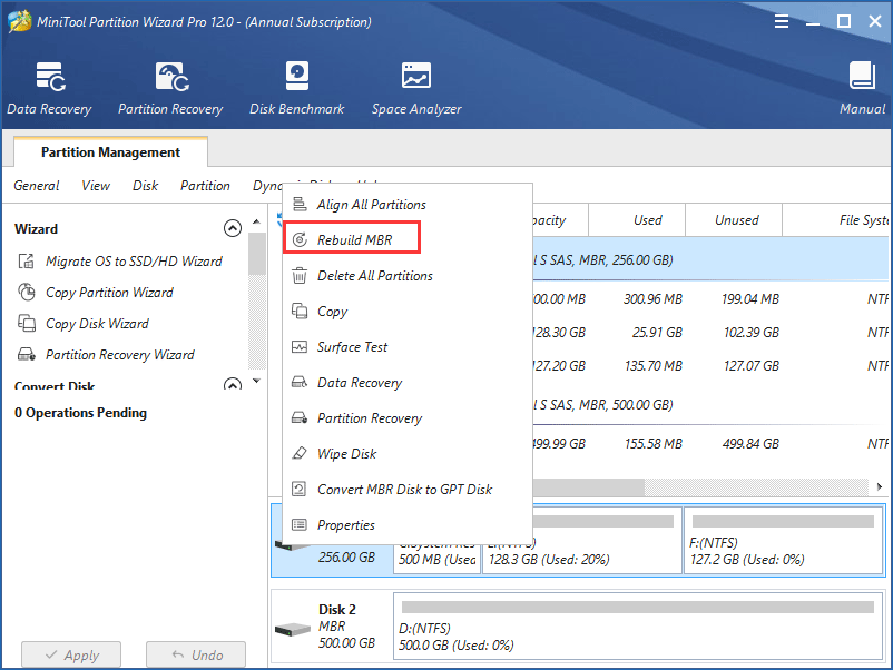 rebuild MBR with MiniTool Partition Wizard