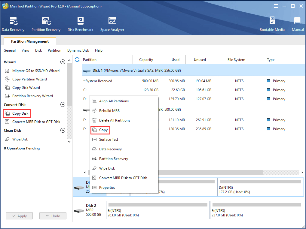 MiniTool Partition Wizard clone a hard drive