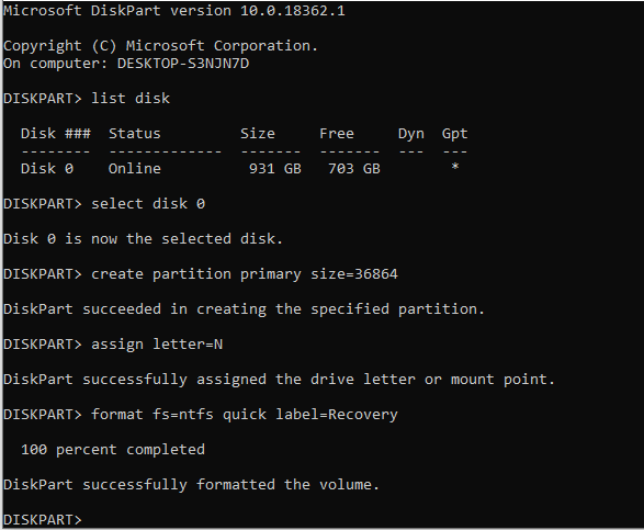 create a primary partition