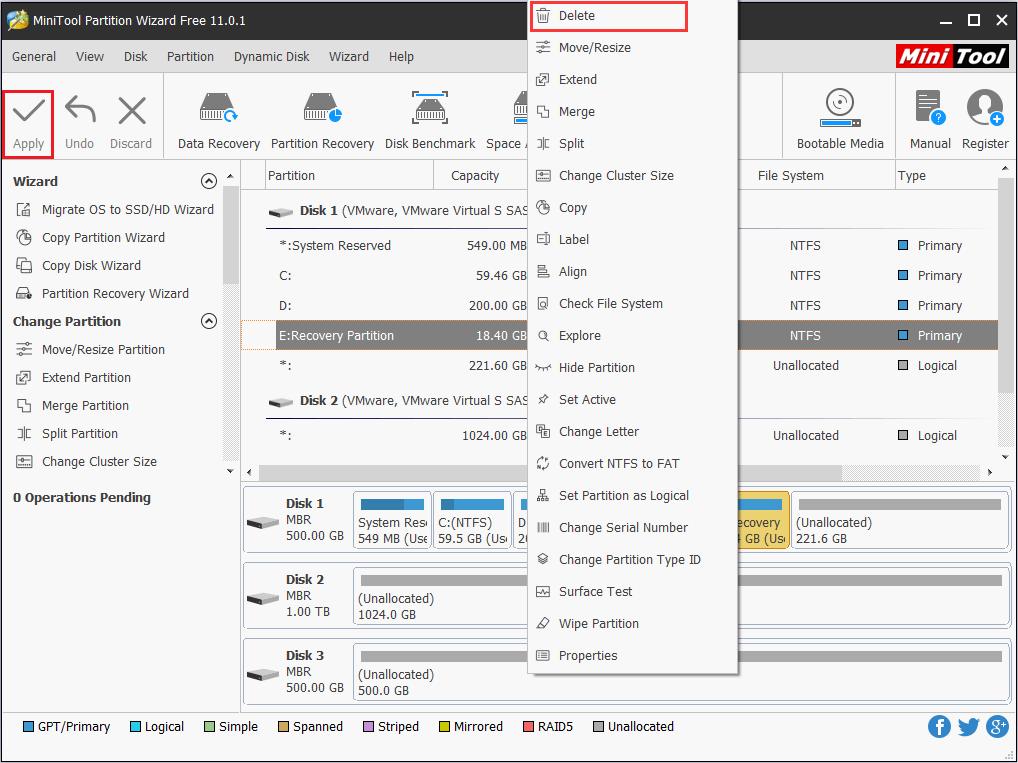 delete the Recovery Partition