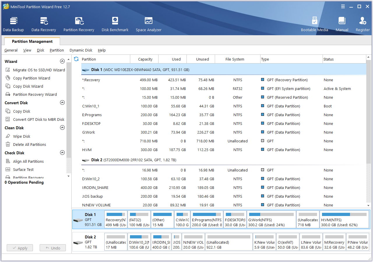 main interface of MiniTool Partition Wizard Portable 