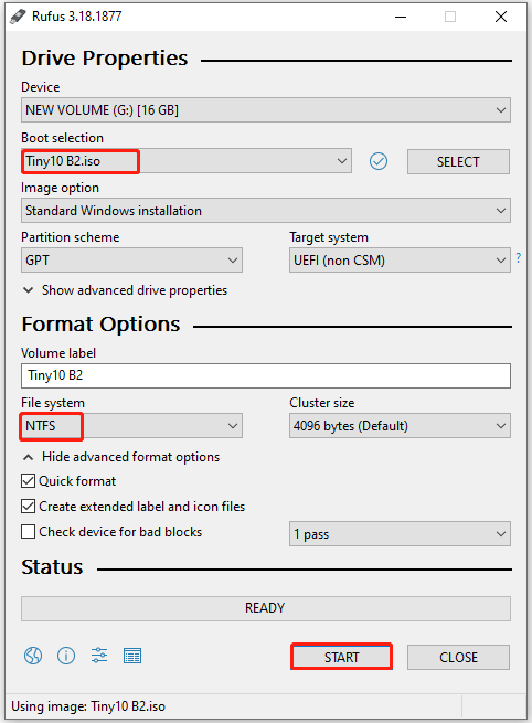 make Tiny10 bootable USB drive