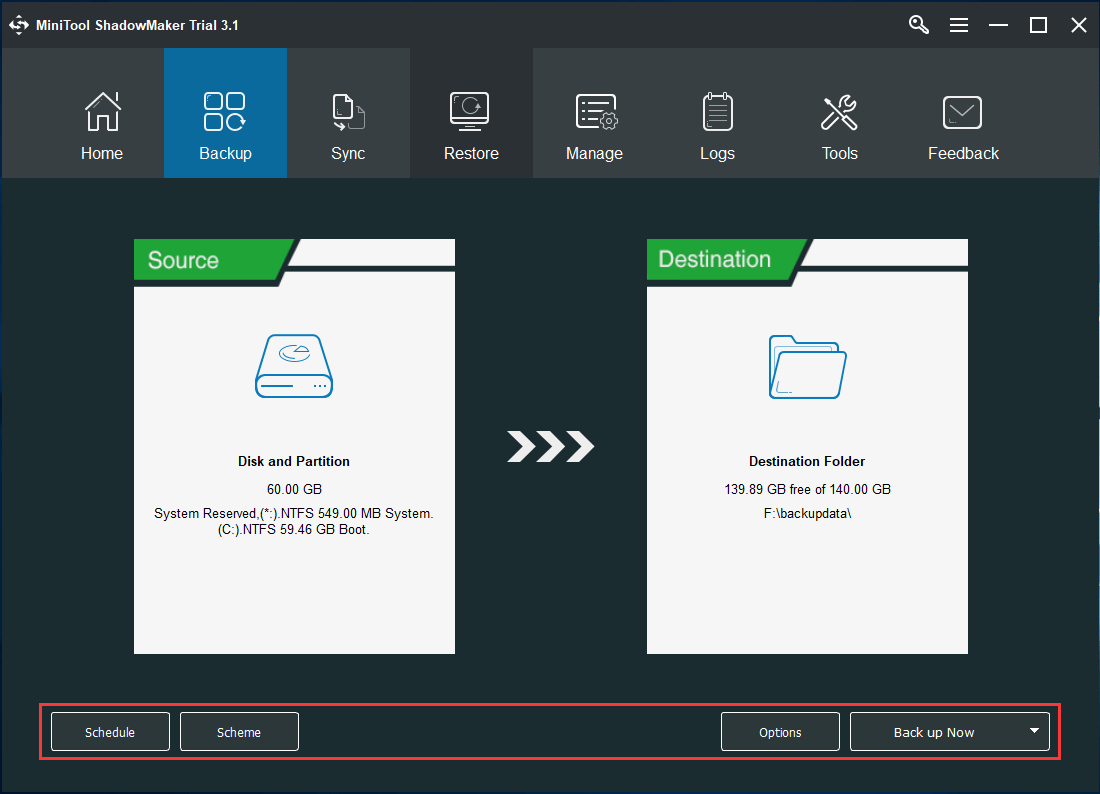 more backup options to specify